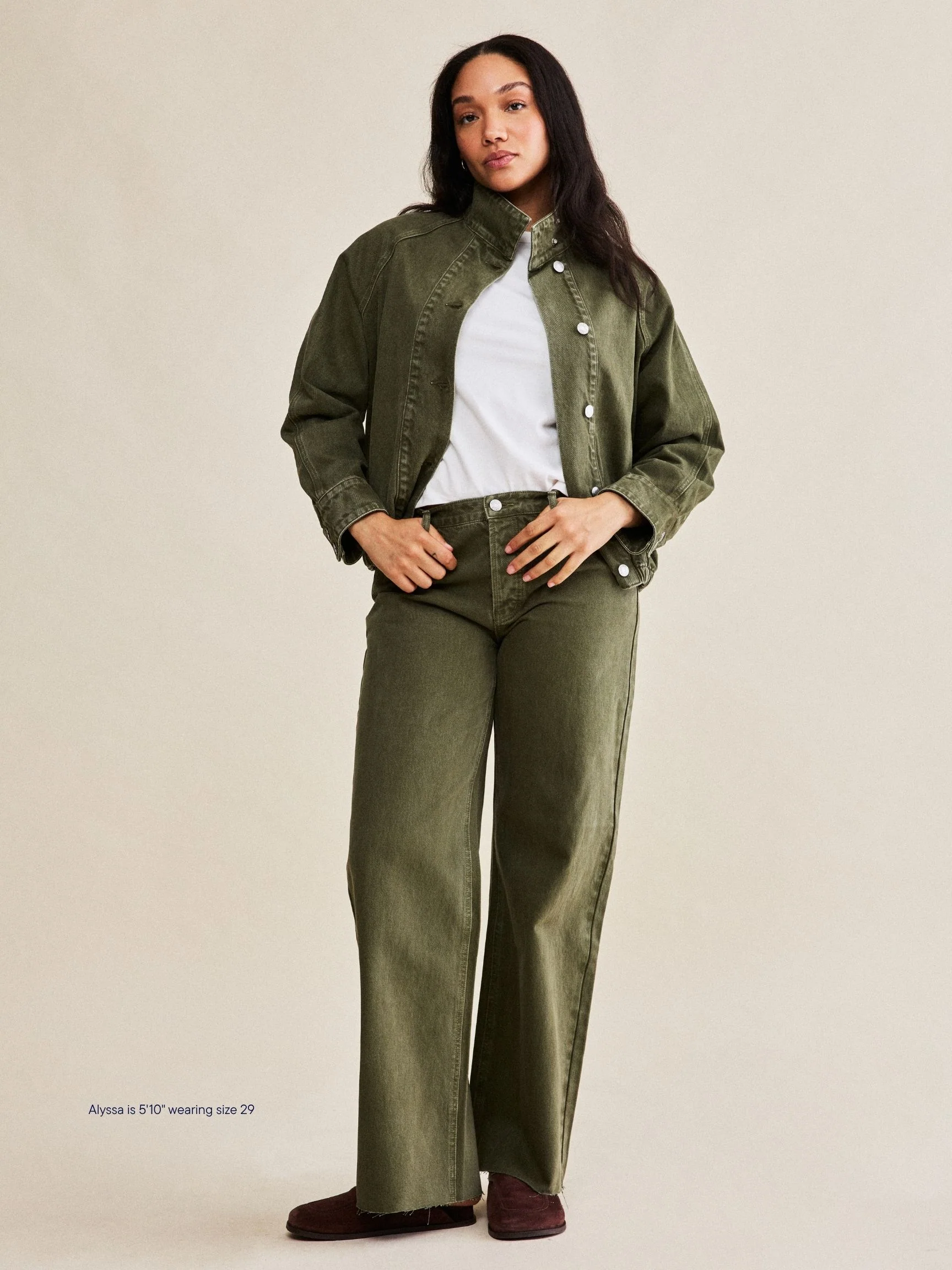 Low Rise Baggy Jeans - Olive - Image 2