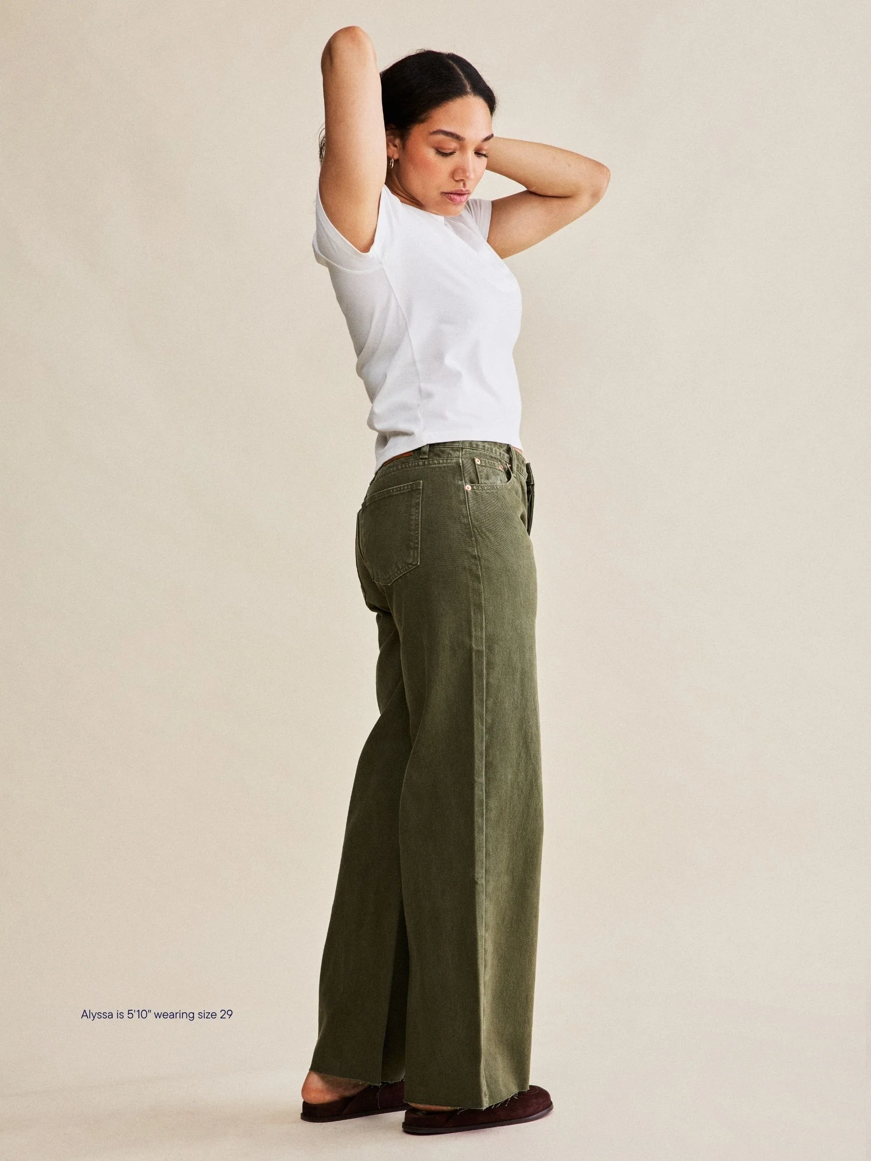Low Rise Baggy Jeans - Olive - Image 3
