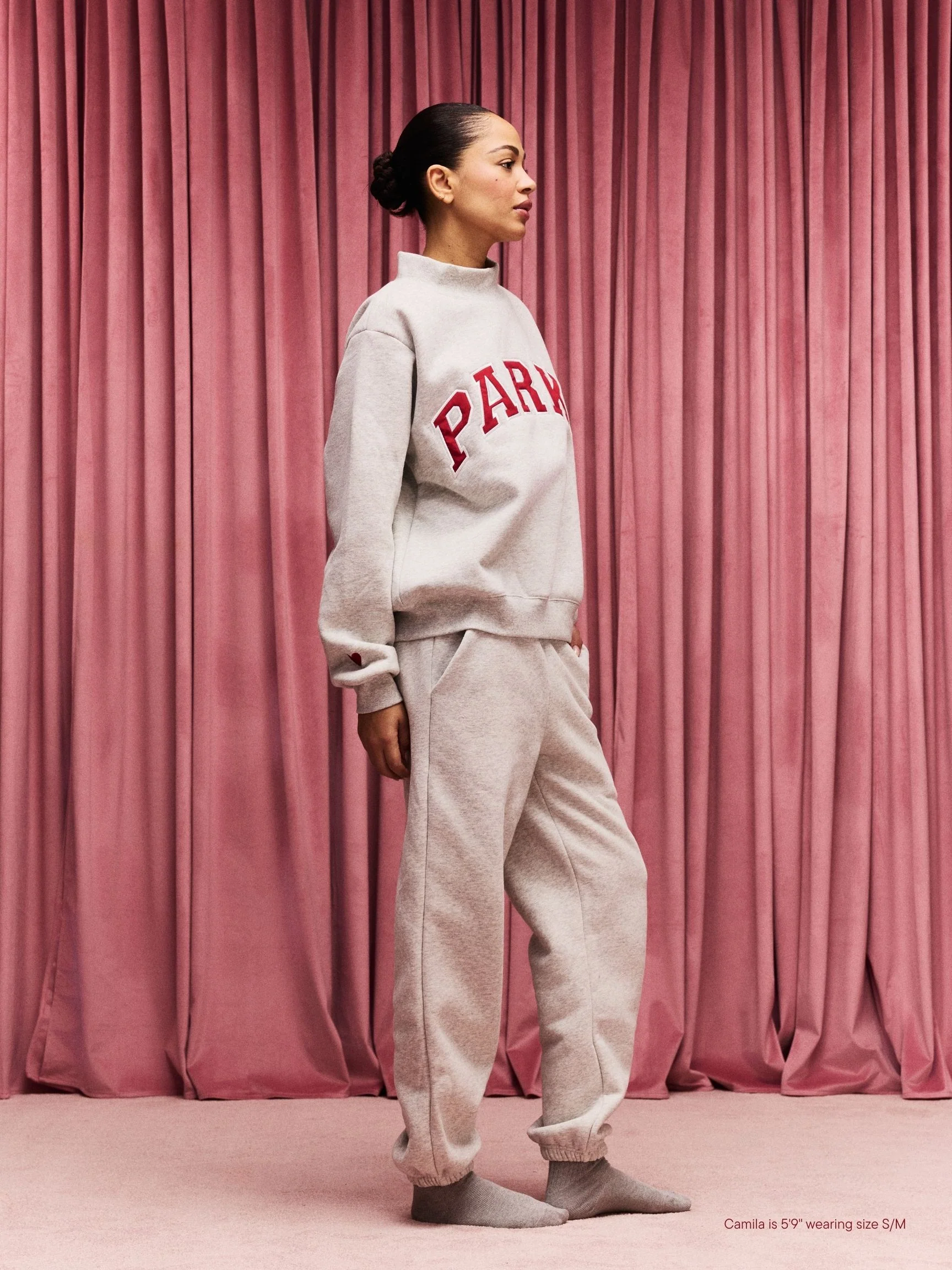Preorder Valentine's Varsity Mockneck - Classic Grey + Crimson - Image 3