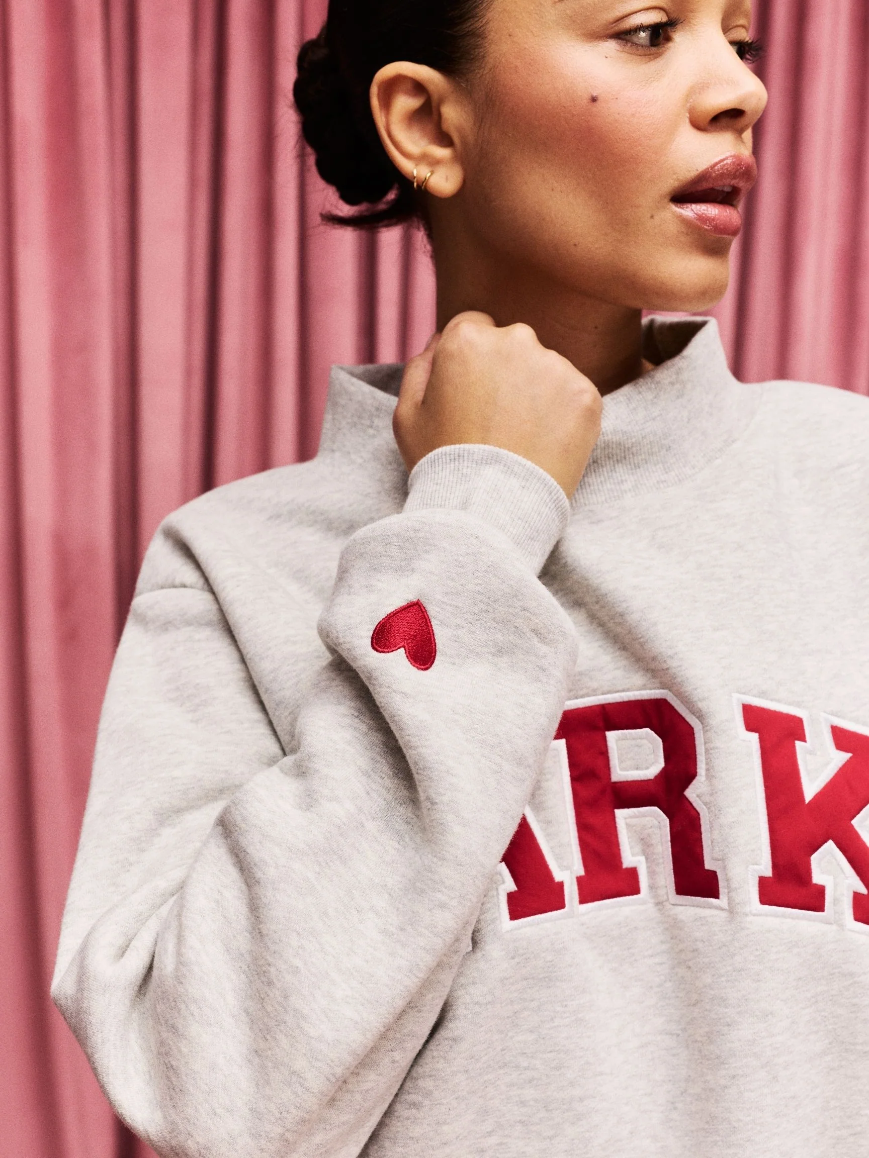 Preorder Valentine's Varsity Mockneck - Classic Grey + Crimson - Image 5