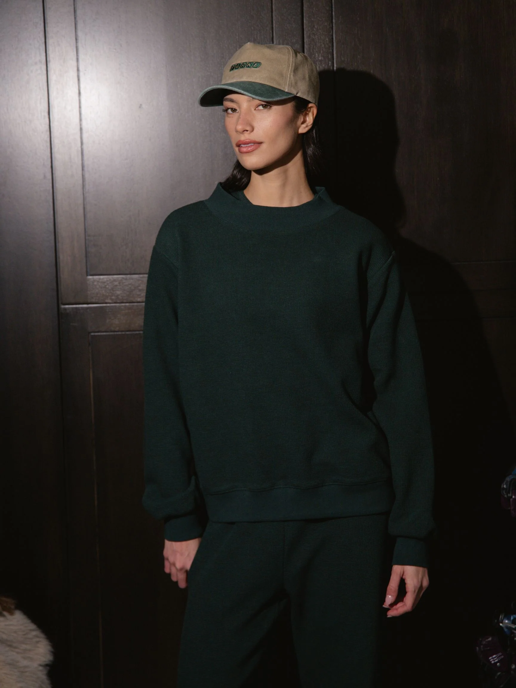 Waffle Mockneck Pullover - Forest - Image 2