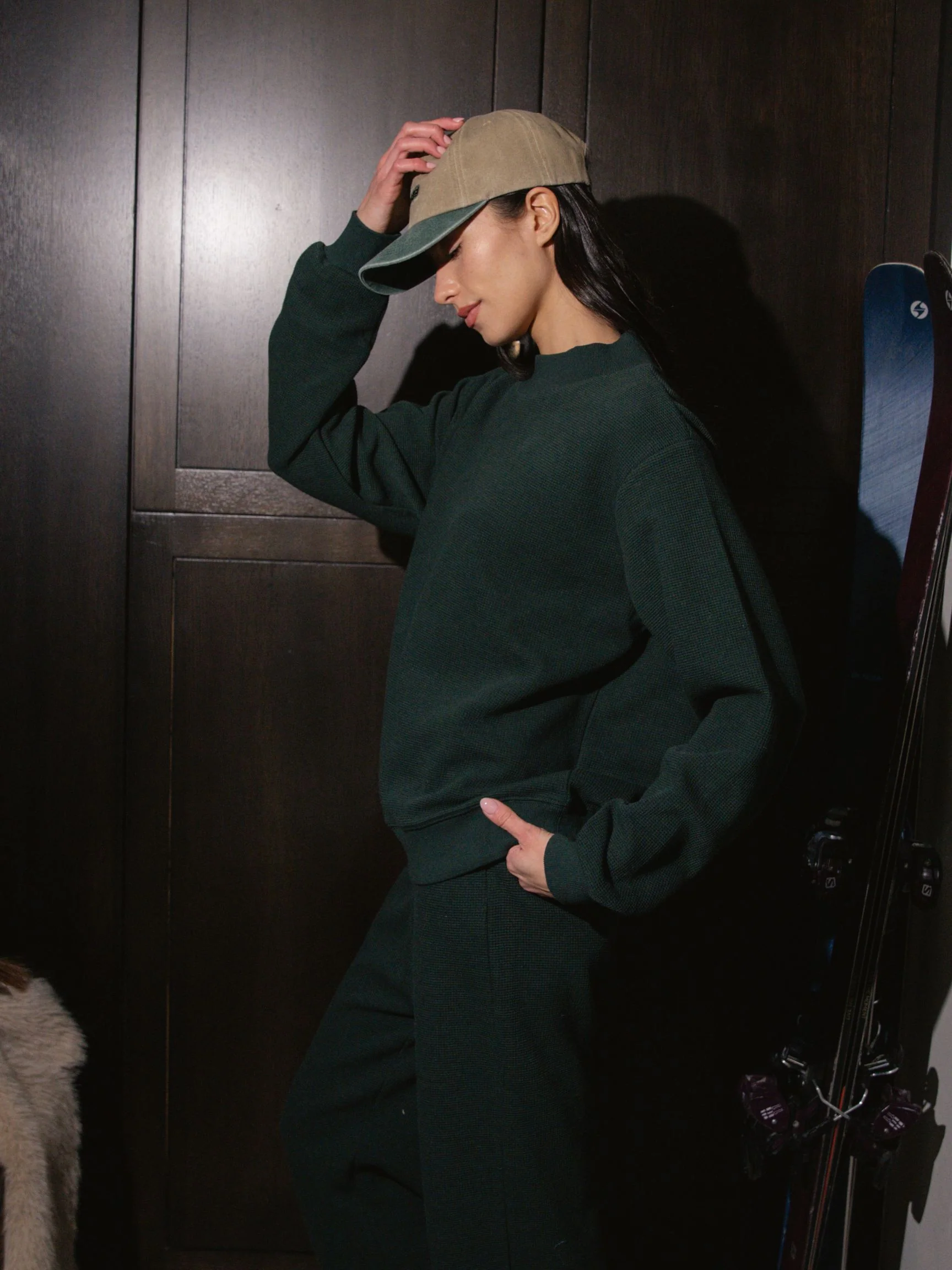 Waffle Mockneck Pullover - Forest - Image 3